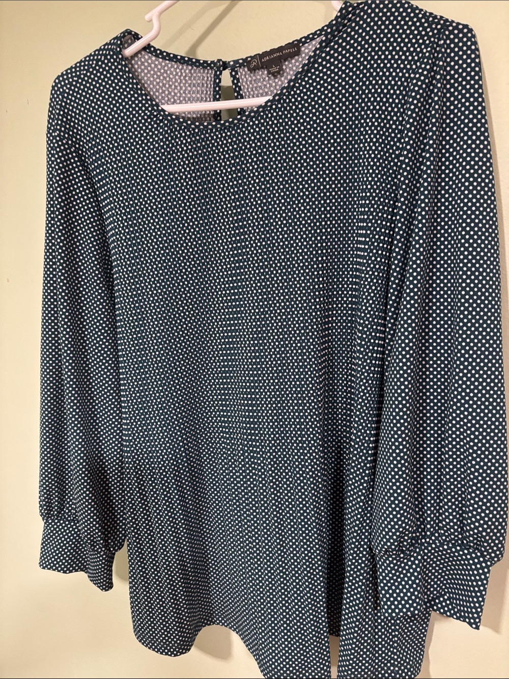 Adrianna Papell Navy and White Polka Dot Blouse